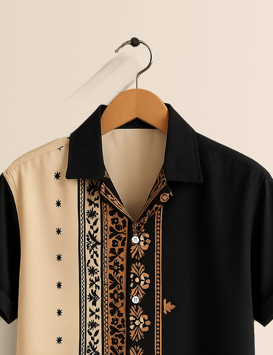 Men's Ornate Tribal Contrast – Printed Half Sleeve Shirt - XPST