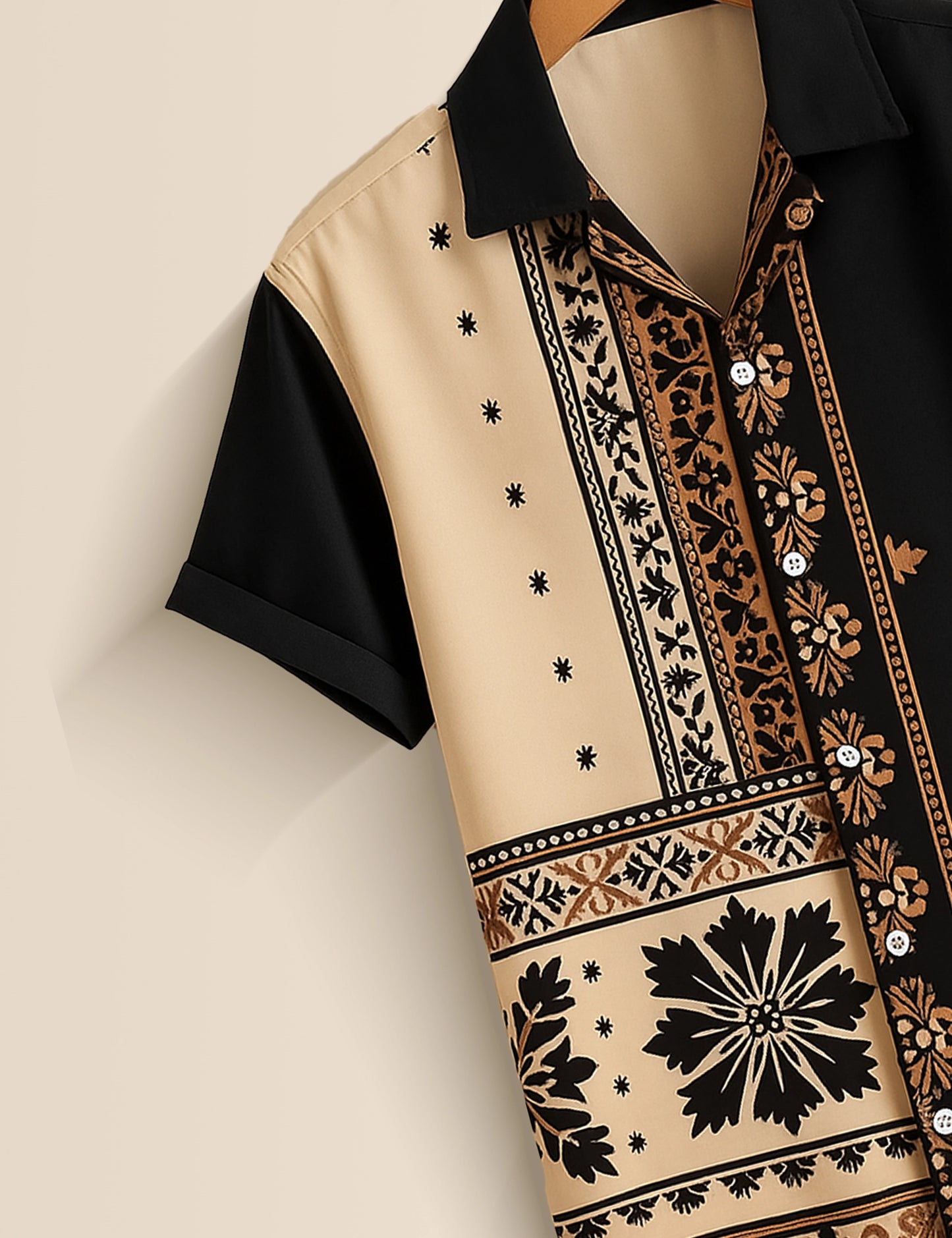 Men's Ornate Tribal Contrast – Printed Half Sleeve Shirt - XPST