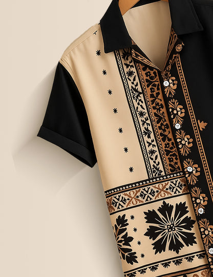 Men's Ornate Tribal Contrast – Printed Half Sleeve Shirt - XPST