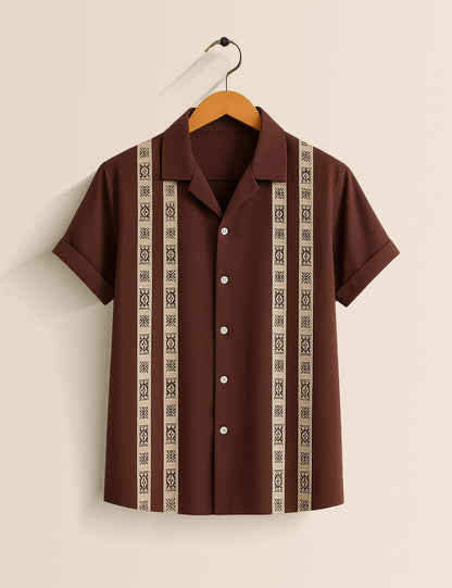 Men's Maroon Tribal Stripe – Printed Half Sleeve Shirt - XPST