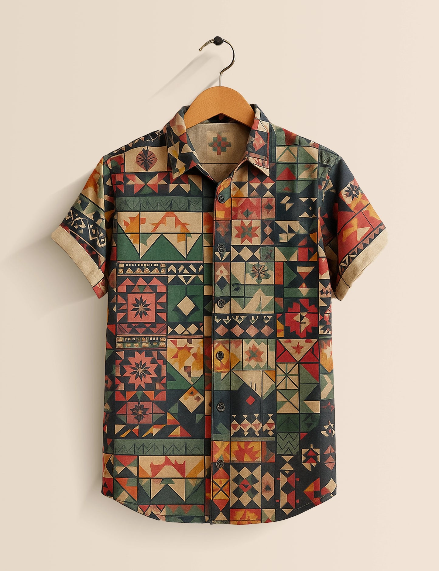 Men's Bohemian Patchwork – Printed Half Sleeve Shirt - XPST