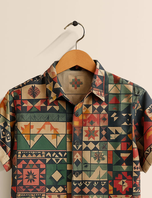 Men's Bohemian Patchwork – Printed Half Sleeve Shirt - XPST