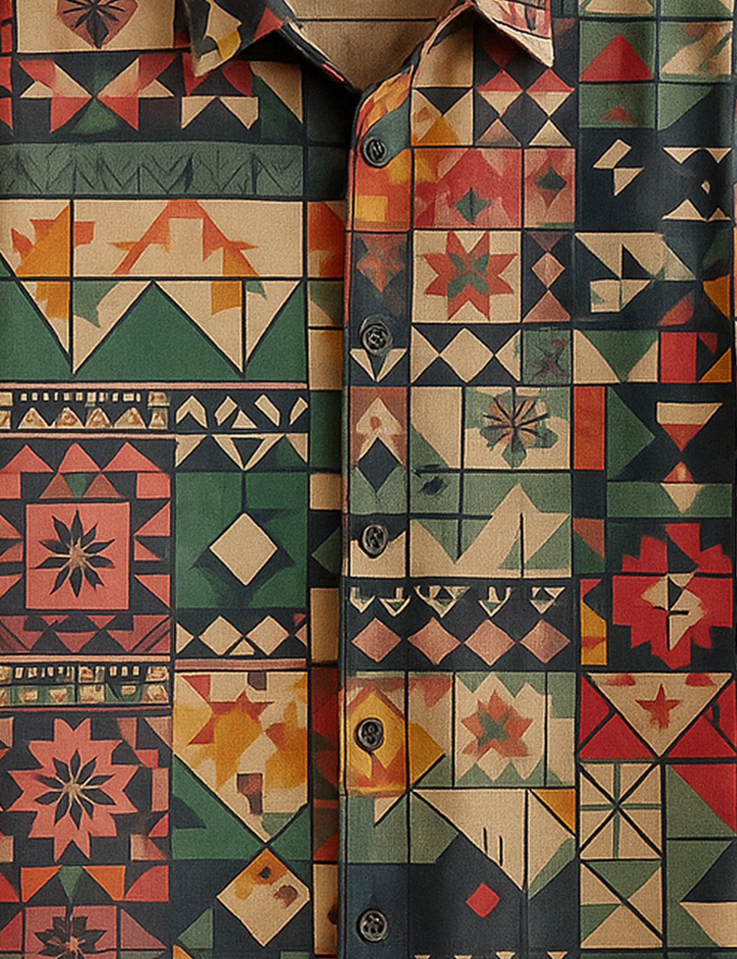 Men's Bohemian Patchwork – Printed Half Sleeve Shirt - XPST