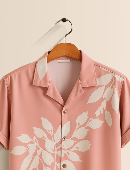 Men's Pink Flower Leaf Print – Printed Half Sleeve Shirt - XPST