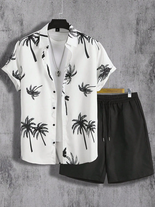 Men’s White Coconut Print Shirt and Shorts Co-ord Set – Casual Summer Outfit