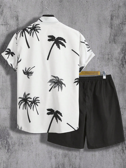 Men’s White Coconut Print Shirt and Shorts Co-ord Set – Casual Summer Outfit