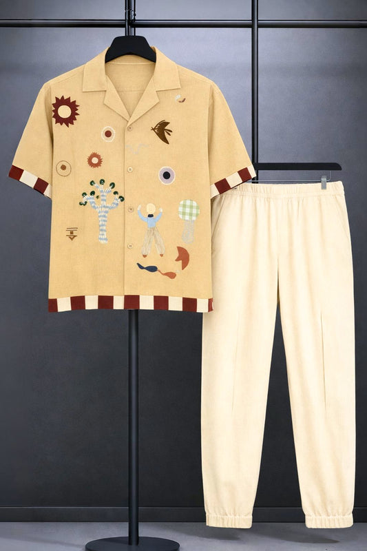 Classy Canvas Story Men's Casual Half Sleeve Shirt and Full Pant Set - XPCRDF
