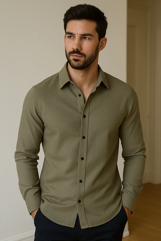 Men's Army Green Color Premium Full Sleeve Shirt