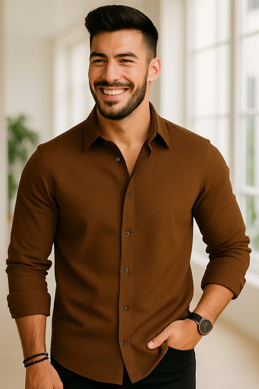 Men's Brown Color Premium Full Sleeve Shirt