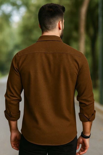 Men's Brown Color Premium Full Sleeve Shirt