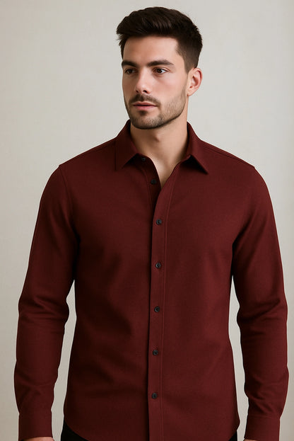 Men's Burgundy Color Premium Full Sleeve Shirt