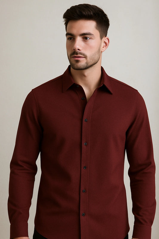 Men's Burgundy Color Premium Full Sleeve Shirt