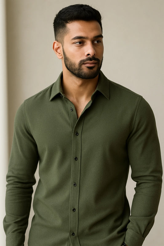 Men's Saga Green Color Premium Full Sleeve Shirt