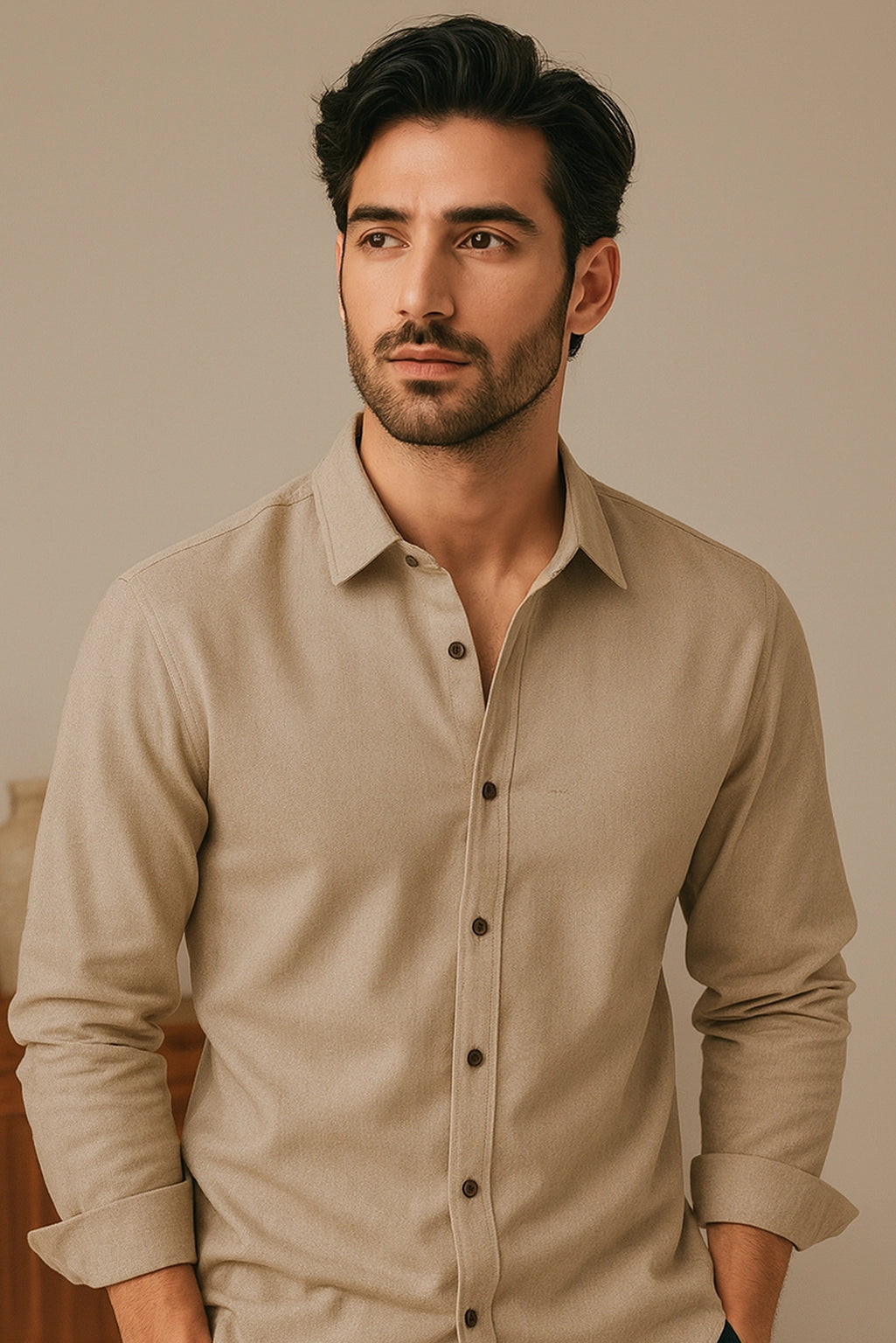 Men's Khaki Color Premium Full Sleeve Shirt